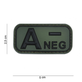 Embleem Bloedgroep A- Negatief - GROEN / ZWART - Klittenband - 3D PVC - 5 x 2,5 cm.