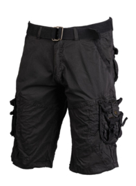 Vintage survival shorts + trouser belt prewash korte broek - BLACK