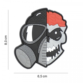 Skull with brains and gasmask embleem 3D PVC - met klittenband - 8 x 6,5 cm