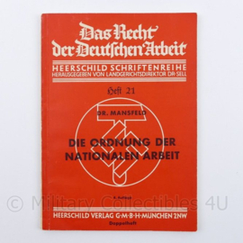 WO2 Duits Das Recht der Deutschen Arbeit Heft 21 Die ordnung der Nationalen Arbeit  1934 - origineel