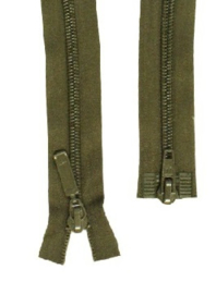 Groene militaire rits leger rits - (aan 2 zijden te openen) 95 cm. groen