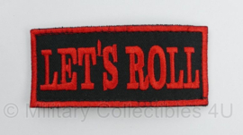 Let's Roll stoffen embleem - zwart met rode tekst - met klittenband - 9 x 4 cm