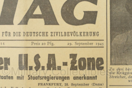 WO2 Duitse krant Bayerischer Tag 29 september 1945 - 47 x 32 cm - origineel