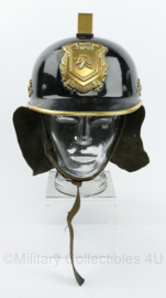 Vintage Brandweer helm met koperen insigne en kam - origineel