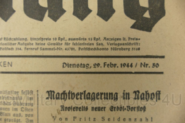 WO2 Duitse krant Frankische Tageszeitung nr. 50 29 februari 1944 - 47 x 32 cm - origineel