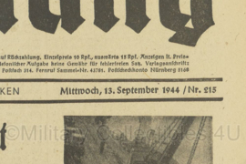 WO2 Duitse krant Frankische Tageszeitung nr. 215 13 september 1944 - 47 x 32 cm - origineel