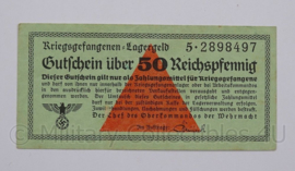 WO2 Duits Gutschein uber 50 Reichspfennig kriegsgefangenen Lagergeld Wehrmacht - origineel