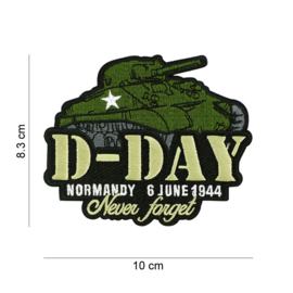 Embleem stof D-Day Normandy 6 June 1944 Never Forget - SHERMAN - 10 x 8,3 cm.