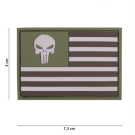 Embleem 3D PVC met klittenband - Punisher USA vlag subdued -7,3 x 5 cm.