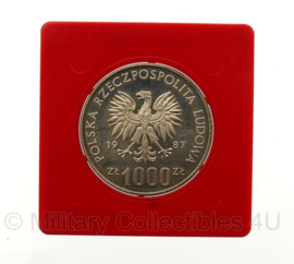 Poolse zilveren munt in verzamelbox Wratislavia 1987 1000zl - 5,5 x 5,5 cm - origineel