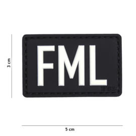 Embleem 3D PVC PVC - met klittenband - FML Fuck My Life Zwart / Wit - 3 x 5 cm