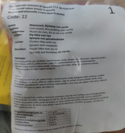 1 zak Nederlandse leger 24uurs rantsoen Maaltijd zak 24 Hour Operationeel Rantsoen W(pouch) + OL  -  +/-4100 kcal - Best Before Februari 2025