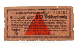 WO2 Duits Gutschein uber 10 Reichspfennig kriegsgefangenen Lagergeld - origineel