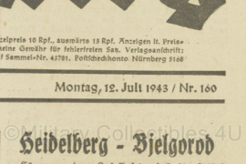 WO2 Duitse krant Frankische Tageszeitung nr. 160 12 juli 1943 - 47 x 32 cm - origineel