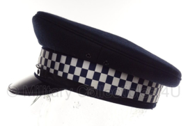 Politie platte pet - zonder insigne  -  Donkerblauw, grof wol, doorzichtige voering - maat 56, 57 of 58 cm - origineel
