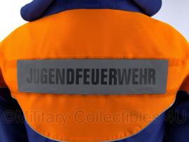 Duitse Jugendfeuerwehr parka met voering - donkerblauw met oranje - maat 86 cm. borstomtrek - ongedragen - origineel