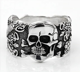 Doodskop ring breed model - 925 sterling zilver ! - size 8 of 9