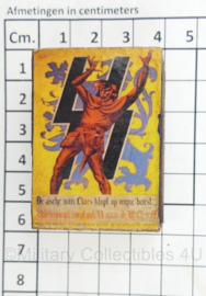 WO2 Duits luciferdoosje van echt hout - Waffen SS Legioen Vlaanderen - 6 x 4 cm