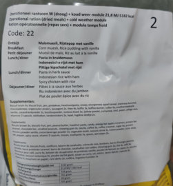 1 doos met 8 zakken Nederlandse leger 24uurs rantsoenen Maaltijd zak 24 Hour Operationeel Rantsoen W(Droog)  + OL + KOUDWEER Module - 8 verschillende menu's! -  +/- 5200 kcal - Best Before Februari 2025