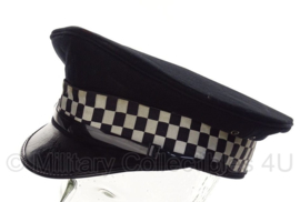 Politie platte pet - zonder insigne  -  Zwart glad katoen, rode voering - maat 58 - origineel