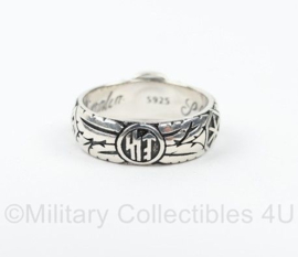 WO2 Duitse Waffen SS Totenkopf ring - 925 Sterling zilver - size 9  - replica