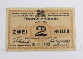 WO2 Duits Gefangenenlager Theresienstadt 1917 Wertschein - 2 heller - origineel