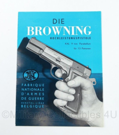 Die Browning Hochleistungspistole KAL. 9 mm parabellum fur 13 patronen informatiefolder - 21,5 x 16 cm - origineel