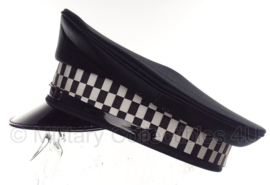 Politie platte pet - zonder insigne - Zwart glad wol, grijs/bruine voering - maat 55 t/m 58 - origineel