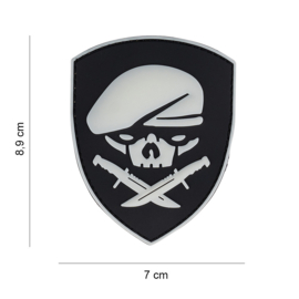 Embleem 3D PVC met klittenband - Special Forces skull ranger glow - met klittenband - 8,9 x 7 cm.