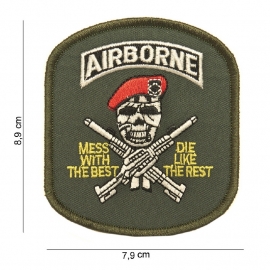 Embleem stof Airborne Mess with the best - 8,9 x 7,9 cm