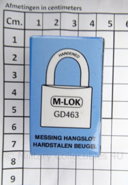 Nederlands Leger hangslot M lok GD 463 - messing - met 2 sleutels - nieuw in de verpakking - 7 x 4 cm - origineel