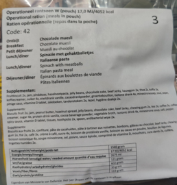 1 doos met 8 zakken Nederlandse leger 24uurs rantsoenen Maaltijd zak 24 Hour Operationeel Rantsoen W (pouch) + OL - 8 verschillende menu's! - +/- 4100 kcal - Best Before December 2026