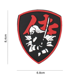 Embleem 3D PVC Samurai - red/black/white - met klittenband - 8,4 x 6,8 cm.