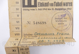 WO2 Duitse kontrollkarte fur den Rinkauf von Tabakswaren - 15 x 9  cm - origineel