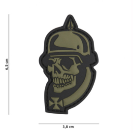 Embleem 3D PVC met klittenband - WW1 Skull - groen - 6,5 x 3,8 cm. 