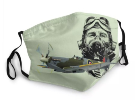 Herbruikbaar en wasbaar mondkapje - 3-lagen - met neusklem en oor elastiek - Spitfire Pilot