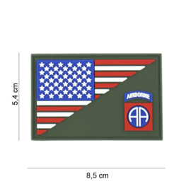 Embleem 3D PVC - met klittenband - US Flag with 82nd Airborne Division  - 8,5 x 5,4 cm.
