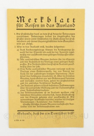 WO2 Duits Merkblatt fur reisen in das ausland - 9 x 15 cm - origineel