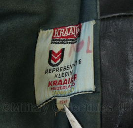 Vintage Nederlandse Brandweer lederen uniform set jas met broek met bretels - merk Kraaijer Kratex - maat 56 - gedragen - origineel