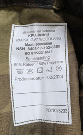 KL Nederlandse leger woodland parka GVT  - 2024 model - maat 6080/8590 - NIEUW - origineel