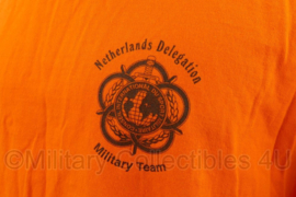KL Nederlandse leger Netherlands Delegation Military Team Conseil international du sport militaire t-shirt oranje - maat Extra Large - nieuw - origineel