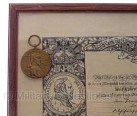 Medaille 1897 en origineel ingelijste oorkonde -Die Kaiser-Wilhelm-Erinnerungsmedaille  - origineel 1897