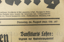 WO2 Duitse krant Tageszeitung nr. 197 24 augustus 1943 - 47 x 32 cm - origineel