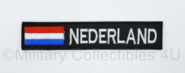 Naamlint Nederland - met klittenband - wit op zwart - 13,5 x 3 cm - nieuw gemaakt
