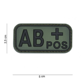 Embleem Bloedgroep AB+ positief - GROEN / ZWART - Klittenband - 3D PVC - 5 x 2,5 cm.