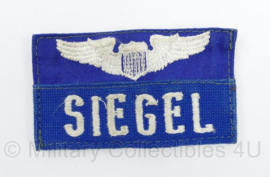 US Air Force  embleem naam Siegel met Pilot Wing  - met klittenband - 6 x 10 cm - origineel