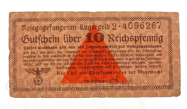 WO2 Duits Gutschein uber 10 Reichspfennig kriegsgefangenen Lagergeld Wehrmacht - origineel