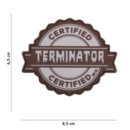 Embleem 3D PVC met klittenband - Cerified Terminator - grijs - 8,5 x 6,5 cm.