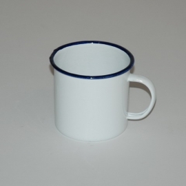 Beker - emaille - Wit met blauwe rand