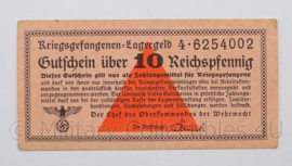 WO2 Duits Gutschein uber 10 Reichspfennig kriegsgefangenen Lagergeld Wehrmacht - origineel